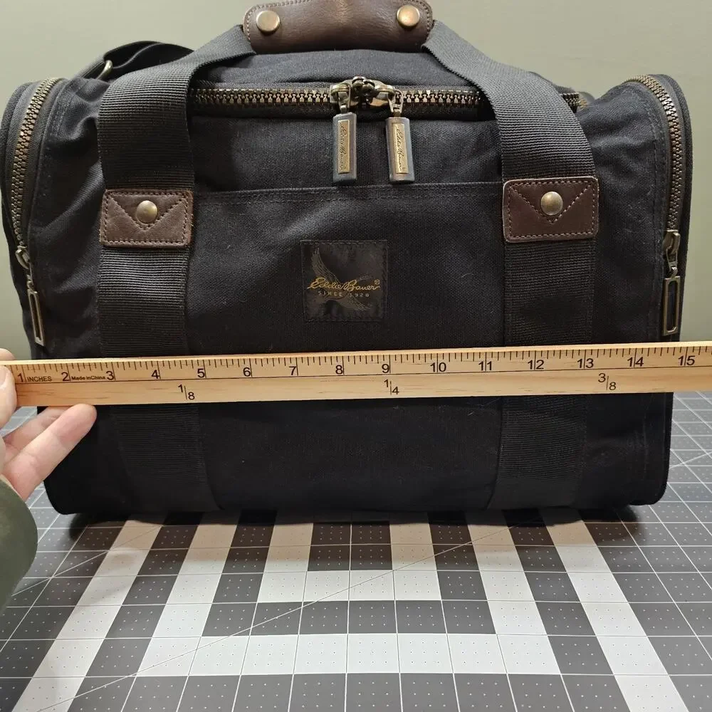 Vintage Eddie Bauer Weekender Duffle Bag Canvas Leather Trim Carry On Tote Gym